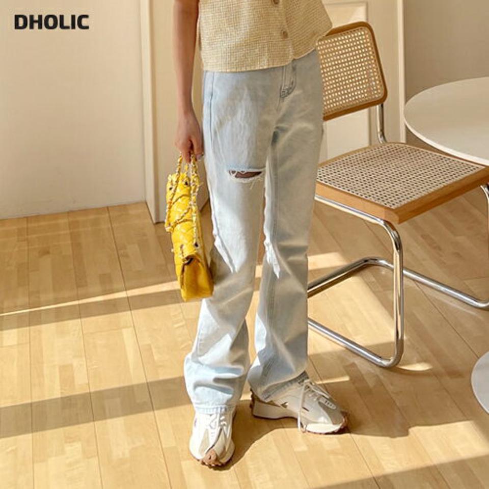 ダメージブーツカットデニムパンツ・全1色・t61854 レディース 【pt】【韓国 ファッション ボトムス ロング ロングパンツ デニム デニムパンツ ブーツカット 美脚 体型カーバー 10分丈 十分丈 カジュアル デイリー 夏 春】