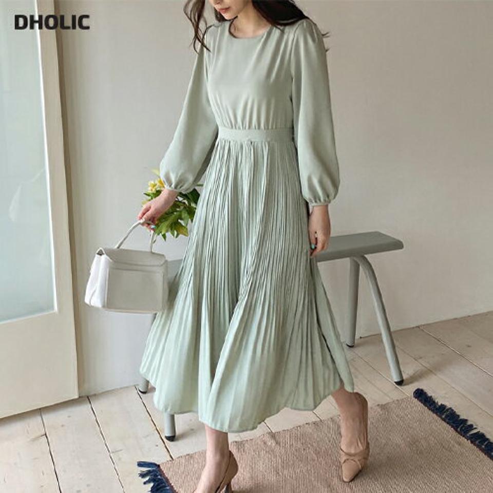 ≪人気商品再入荷≫プリーツフレアワンピース・全3色・b67751 レディース 【ops】ワンピース ロングワンピース 長袖 プリーツ プリーツワンピース フレア フェミニン 単色 シンプル 揺れる 春 秋 韓国ファッション ハイホリHIHOLLI