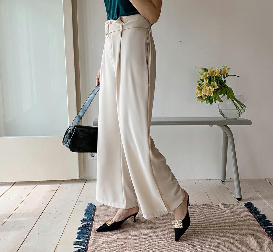 ベルト付ワイドロングパンツ・全2色・t67766 レディース 【pt】【パンツ ズボン ロングパンツ 長ズボン ワイドパンツ ワイド 単色 無地 シンプル 大人 オフィスカジュアル 春 秋 韓国 ファッション】【ハイホリHIHOLLI】