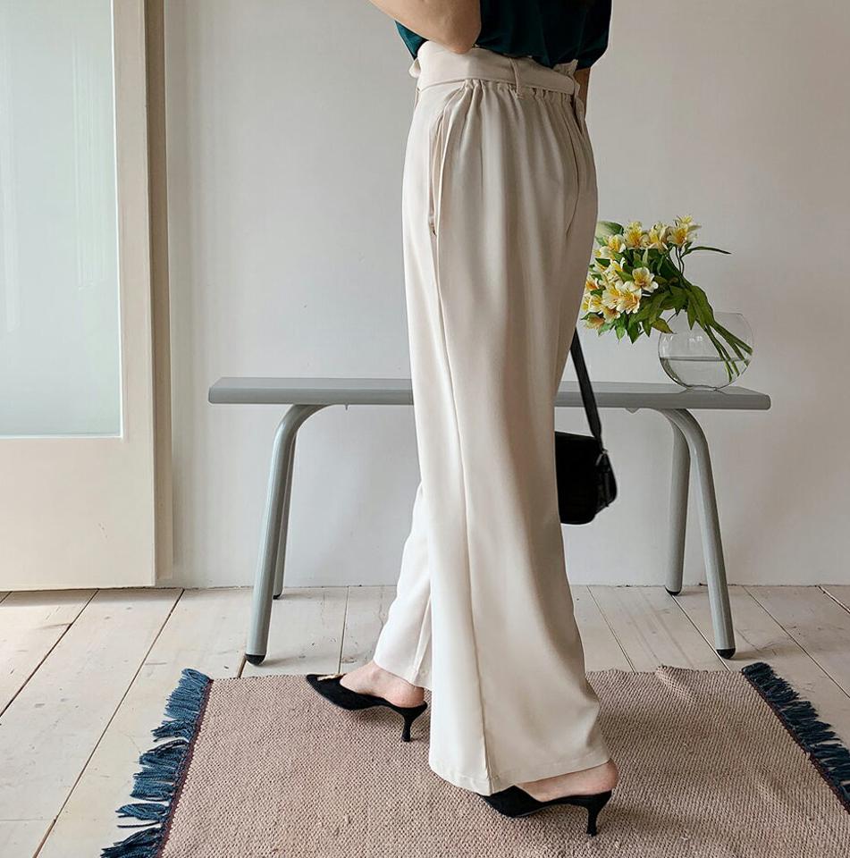 ベルト付ワイドロングパンツ・全2色・t67766 レディース 【pt】【パンツ ズボン ロングパンツ 長ズボン ワイドパンツ ワイド 単色 無地 シンプル 大人 オフィスカジュアル 春 秋 韓国 ファッション】【ハイホリHIHOLLI】