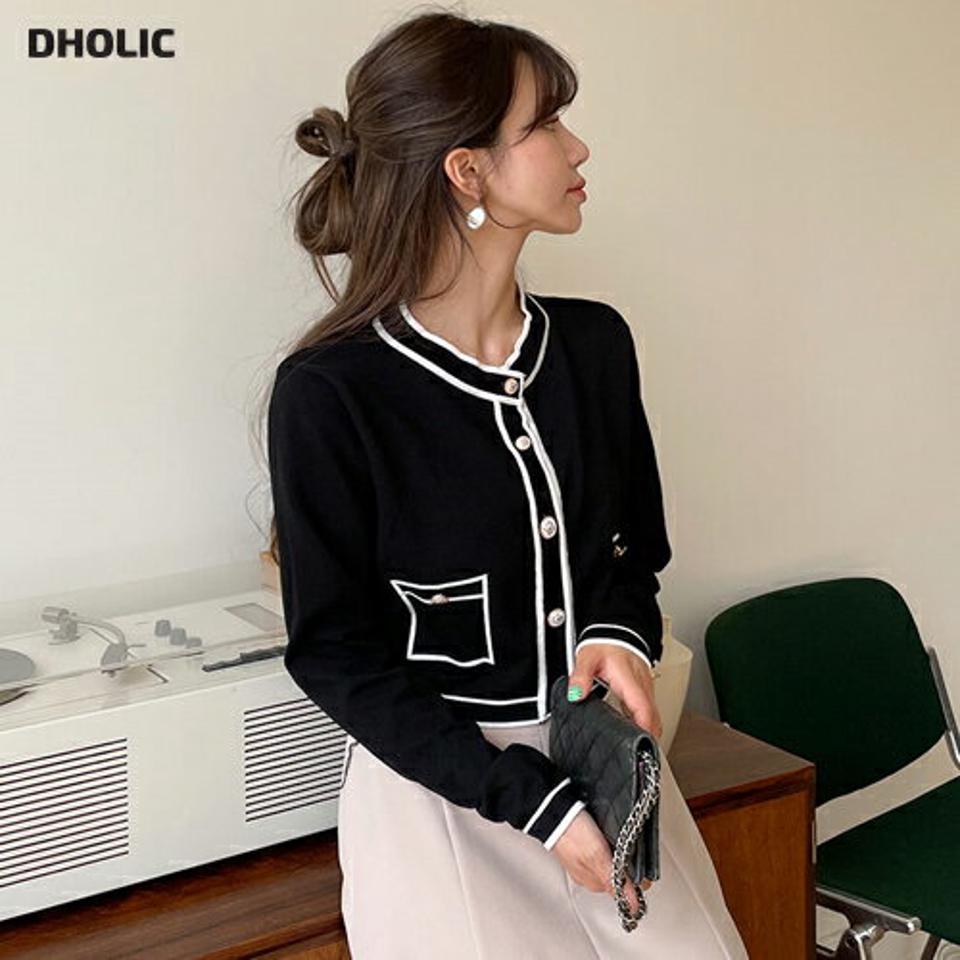 【只今10%OFF】配色ボタンショートニット・全3色・t61843 レディース 【tops】【韓国 ファッション トップス ニット 長袖 カジュアル メリハリ 配色 ラウンドネック ショート丈 ボタン スリム フィット 細身 体型カバー フェミニン ベーシック 夏 春】