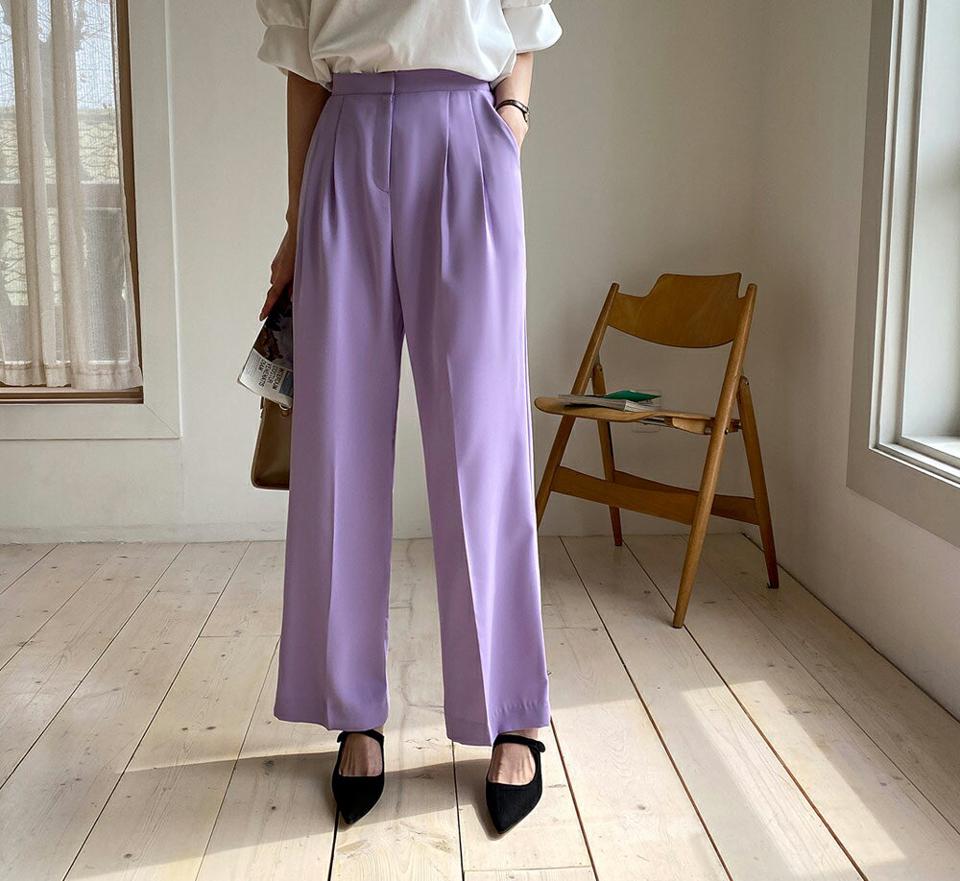 タックワイドスラックスパンツ・全5色・t67754 レディース 【pt】 スラックス パンツ ズボン ロングパンツ 長ズボン ワイド ワイドスラックス 単色 無地 シンプル オフィスカジュアル 春 秋 韓国 ファッション ハイホリHIHOLLI