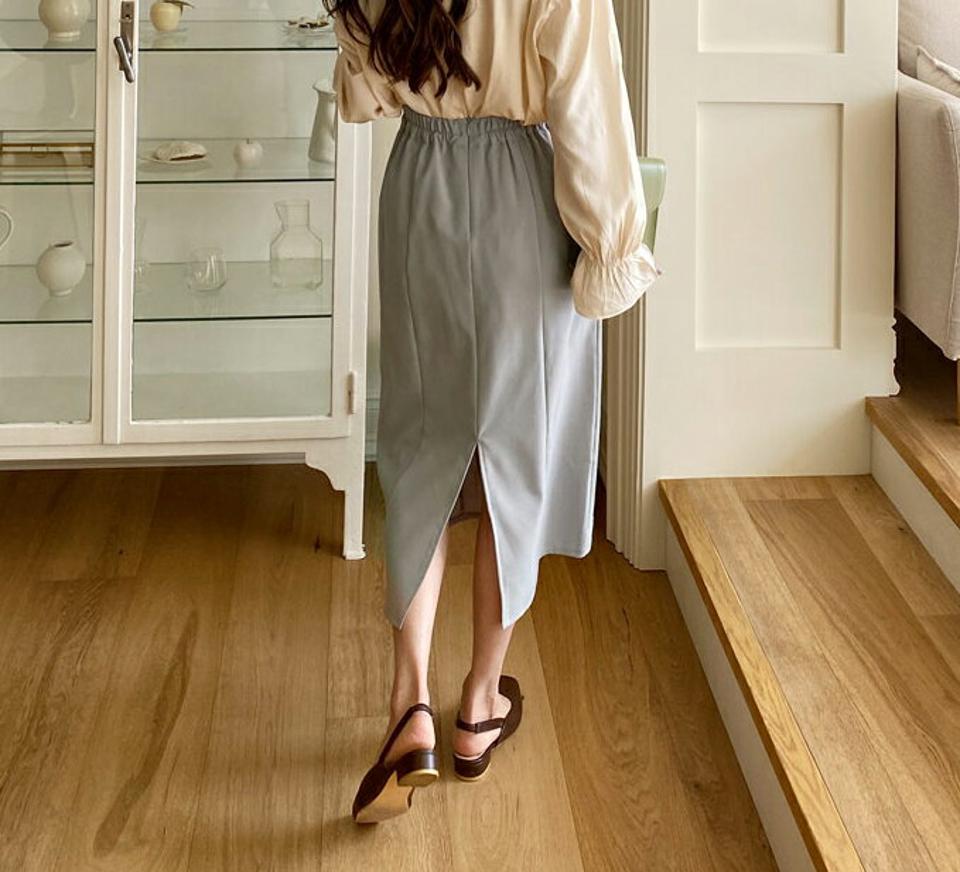 Hラインタックスカート・全4色・b61856 レディース 【sk】【韓国 ファッション ボトムス スカート ロング ロングスカート シンプル Hライン スリム バックゴム 体型カバー カジュアル ベーシック 夏 春】