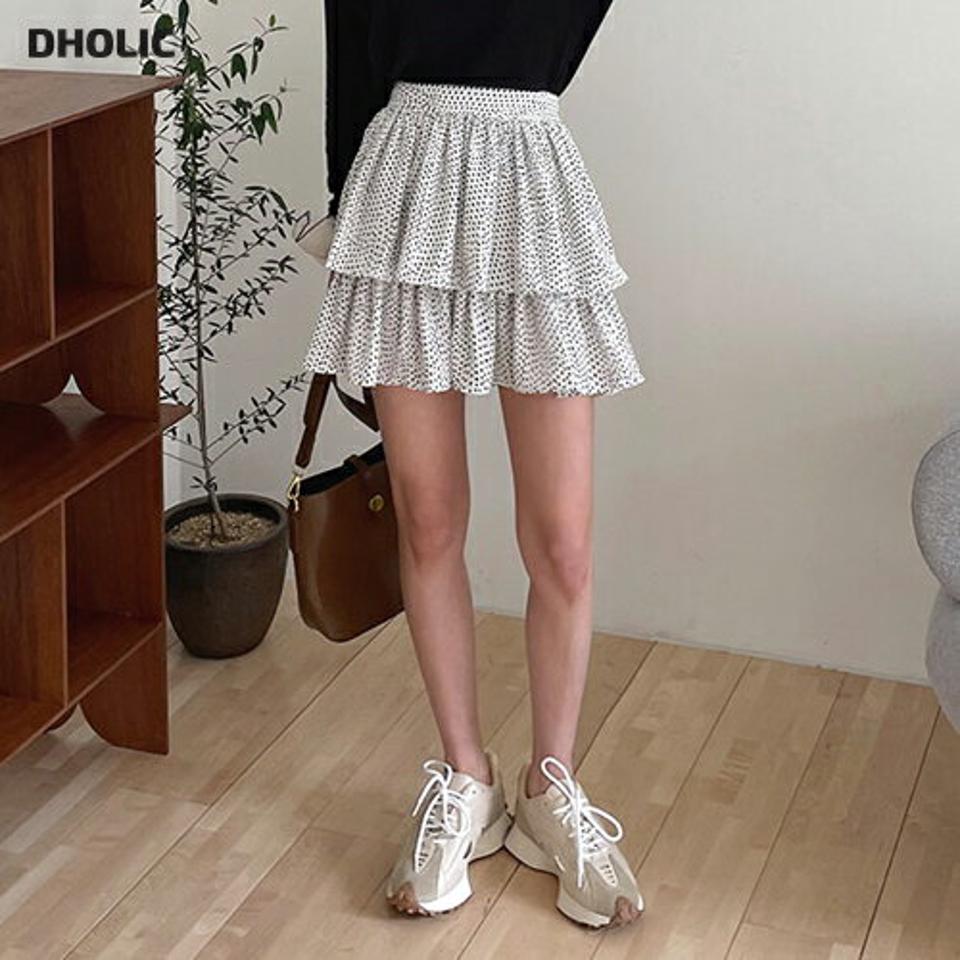 ドットティアードミニスカート・全3色・t61855 レディース 【sk】【韓国 ファッション ボトムス スカート ミニ ミニスカート ドット ガーリー ティアード ゴム ラップ調 パターン 体型カバー カジュアル 夏 春】