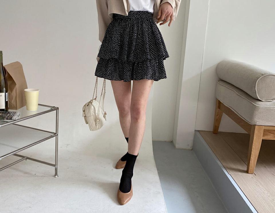 ドットティアードミニスカート・全3色・t61855 レディース 【sk】【韓国 ファッション ボトムス スカート ミニ ミニスカート ドット ガーリー ティアード ゴム ラップ調 パターン 体型カバー カジュアル 夏 春】