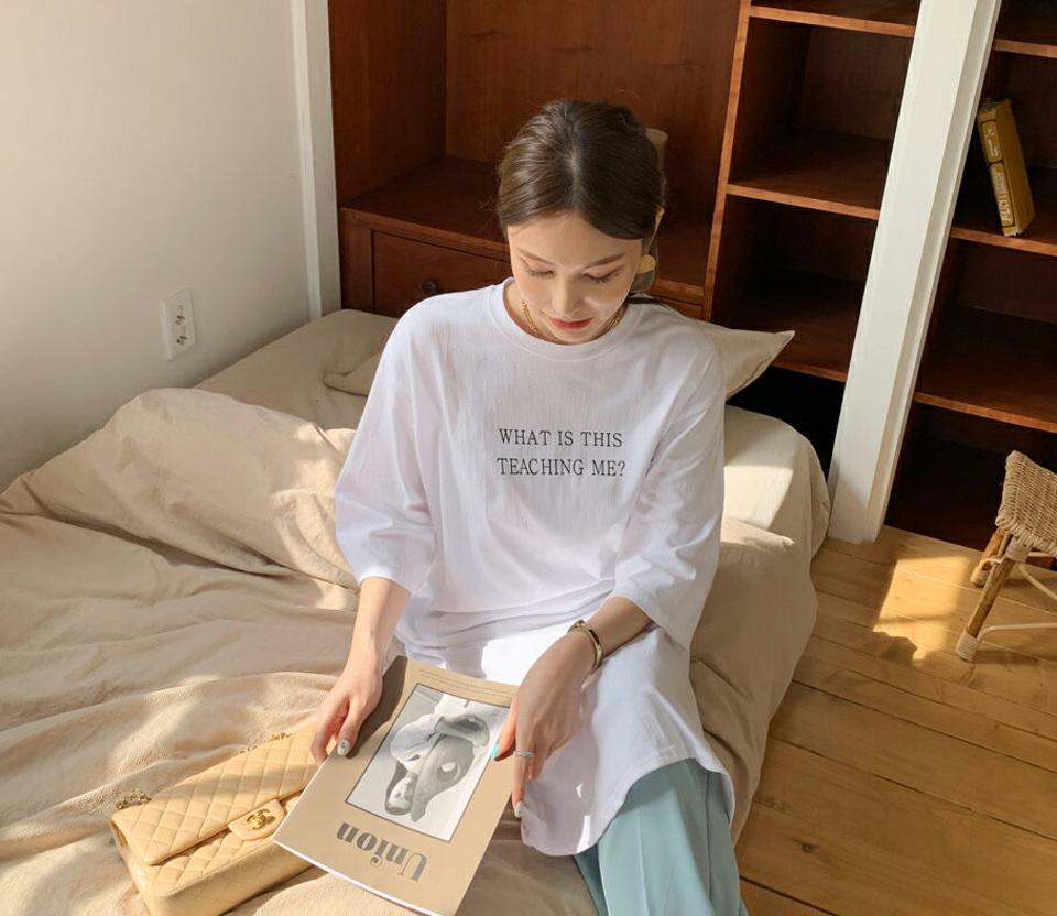 レタリングルーズワンピース・全3色・t67816 レディース 【ops】【ワンピース ロング ロングワンピース 七分丈 七分袖 7分丈 7分袖 ロゴ ゆったり ラフ レタリング カットソーワンピース 春 夏 秋 韓国 ファッション】【ハイホリHIHOLLI】