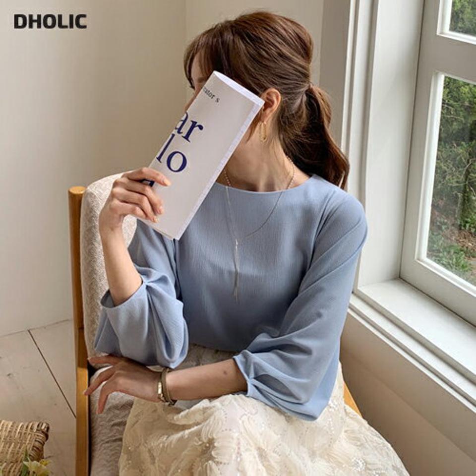 ギャザースリーブラウンドブラウス・全4色・t67764 レディース 【bl】【トップス ブラウス 七分丈 七分袖 7分丈 7分袖 ツイスト ギャザー 半端丈 単色 無地 シンプル 大人 きれいめ オフィスカジュアル 春 秋 韓国 ファッション】【ハイホリHIHOLLI】