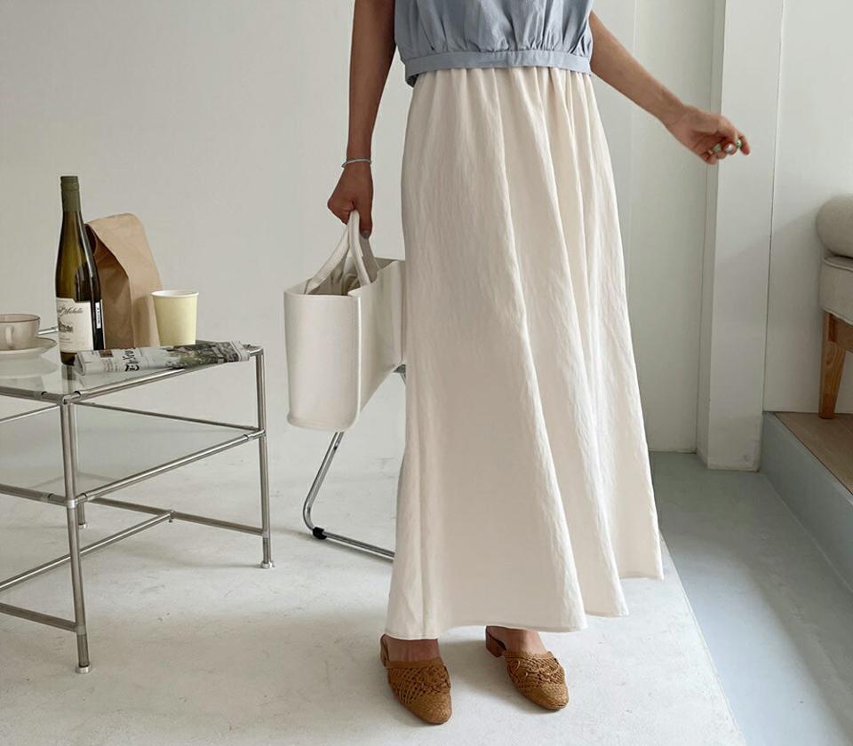 フレアロングスカート・全3色・t61858 レディース 【sk】【韓国 ファッション ボトムス スカート ロング ロングスカート フェミニン Aラインスカート フレア Aライン 体型カバー カジュアル 夏 春】