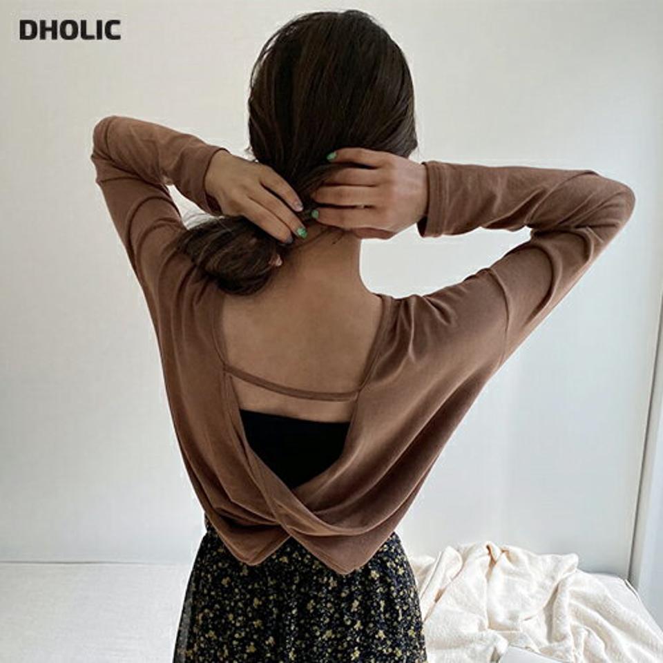 2WAYツイストTシャツ ・全3色・t61834 レディース 【tops】【韓国 ファッション トップス Tシャツ 長袖 2WAY ツイスト ラウンドネック Vネック ストラップ ルーズ ゆったり カジュアル 体型カーバー デイリー ベーシック 夏 春】