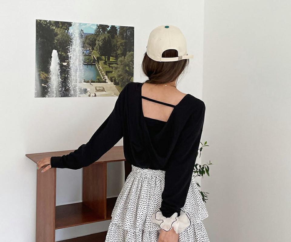 2WAYツイストTシャツ ・全3色・t61834 レディース 【tops】【韓国 ファッション トップス Tシャツ 長袖 2WAY ツイスト ラウンドネック Vネック ストラップ ルーズ ゆったり カジュアル 体型カーバー デイリー ベーシック 夏 春】