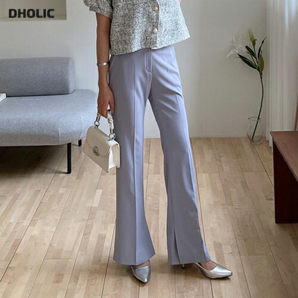 スリットシークレットゴムスラックス・全3色・b63301 レディース 【pt】【韓国 ファッション ボトムス ロング ロングパンツ スラックス ウエストゴム ブーツカット スリット 足長 美脚 体型カーバー 10分丈 十分丈 カジュアル デイリー 夏 春】