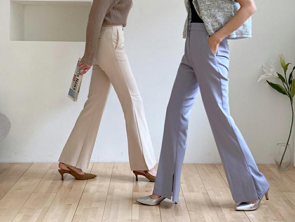 スリットシークレットゴムスラックス・全3色・b63301 レディース 【pt】【韓国 ファッション ボトムス ロング ロングパンツ スラックス ウエストゴム ブーツカット スリット 足長 美脚 体型カーバー 10分丈 十分丈 カジュアル デイリー 夏 春】