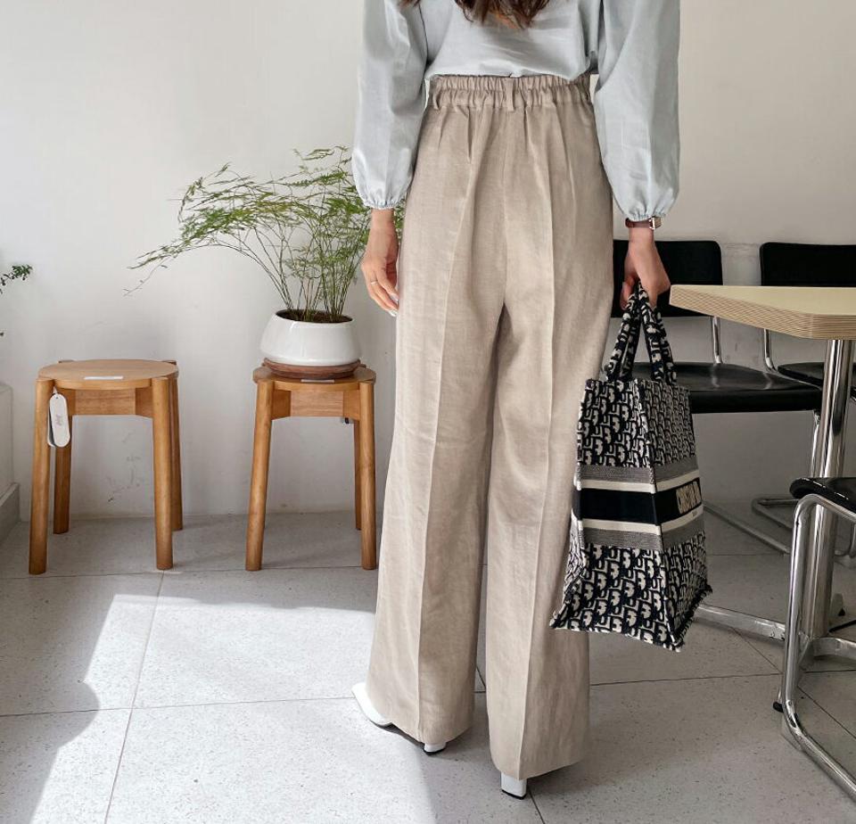 リネン混ワイドスラックス全3色・t63284 レディース 【pt】 韓国 ファッション ボトムス ロング ロングパンツ スラックス リネン ワイドスラックス 足長 美脚 体型カーバー 10分丈 十分丈 カジュアル デイリー 夏 春