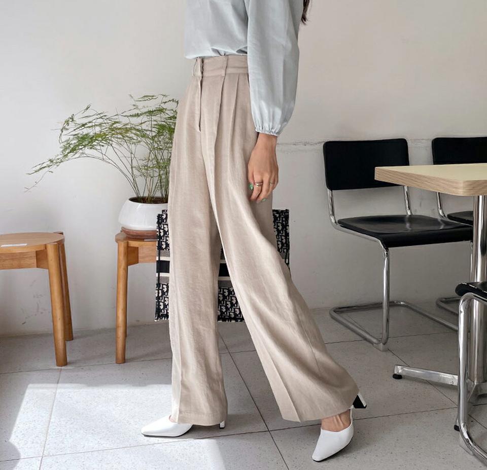 リネン混ワイドスラックス全3色・t63284 レディース 【pt】 韓国 ファッション ボトムス ロング ロングパンツ スラックス リネン ワイドスラックス 足長 美脚 体型カーバー 10分丈 十分丈 カジュアル デイリー 夏 春