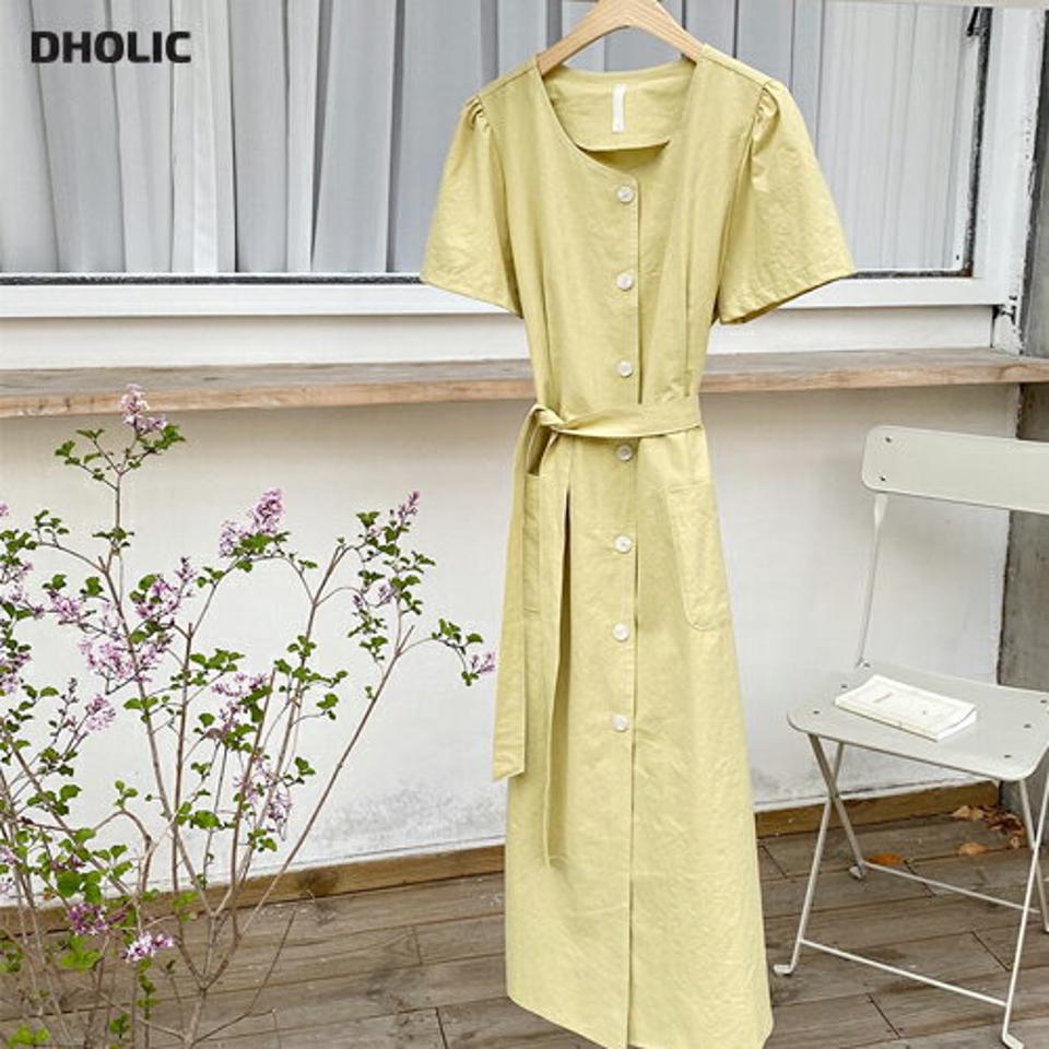 ストラップ付ステッチボタンワンピース・全3色・t63294 レディース 【ops】【韓国 ファッション ワンピース ロング ロングワンピース 半袖 ステッチ ストラップ ルーズ ゆったり 体型カバー フェミニン カジュアル 細身 夏 春】