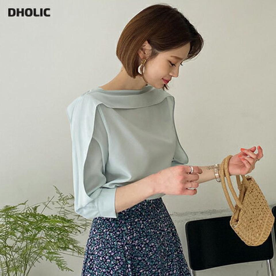 ディテールボートネックブラウス・全3色・t63288 レディース 【bl】【韓国 ファッション トップス ブラウス 長袖 ボートネック ボリューム 7分丈 体型カバー フェミニン 上品 夏 春】