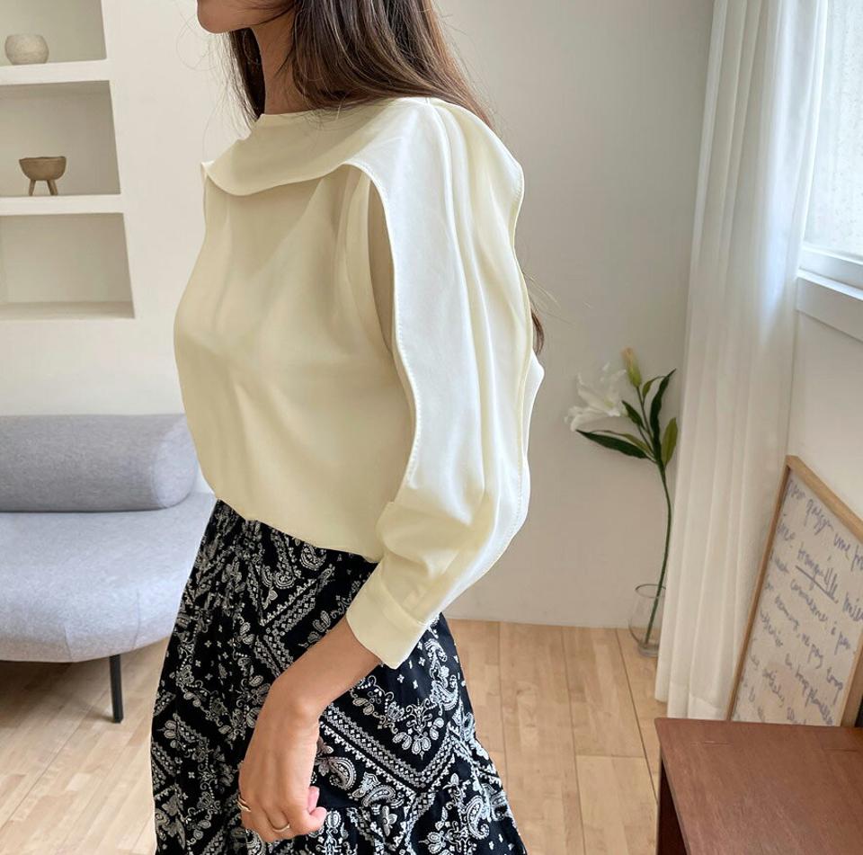 ディテールボートネックブラウス・全3色・t63288 レディース 【bl】【韓国 ファッション トップス ブラウス 長袖 ボートネック ボリューム 7分丈 体型カバー フェミニン 上品 夏 春】