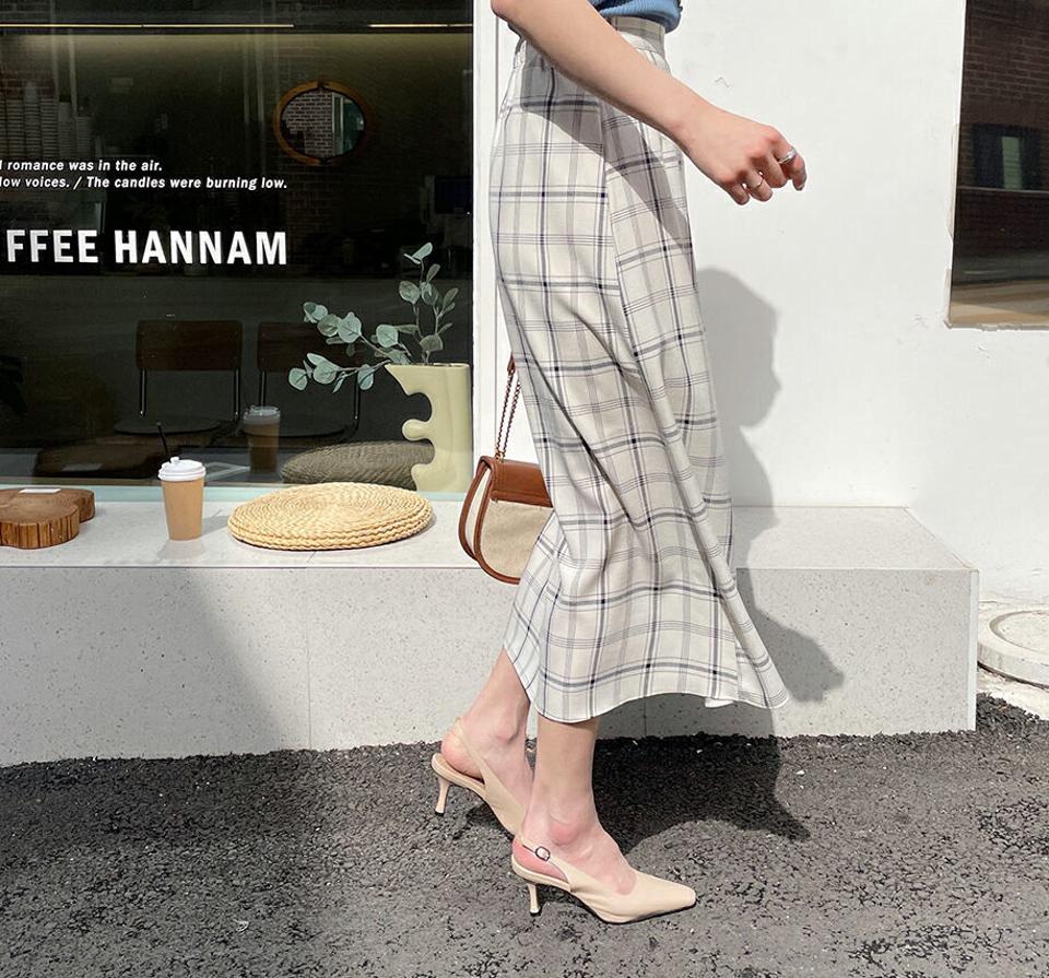 チェックAラインスカート・全2色・b63296 レディース 【sk】【韓国 ファッション ボトムス スカート ロング ロングスカート チェック パターン フェミニン Aライン 体型カバー 細身 カジュアル ベーシック 夏 春】