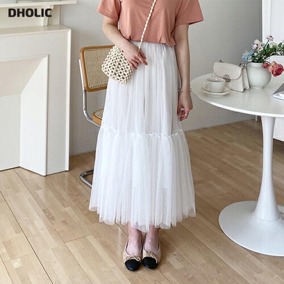 フレアチュールスカート・全3色・e63300 レディース 【sk】 韓国ファッション ボトムス スカート ロング ロングスカート チュール ウエストゴム フレア フェミニン 体型カバー 細身 カジュアル ベーシック 夏 春