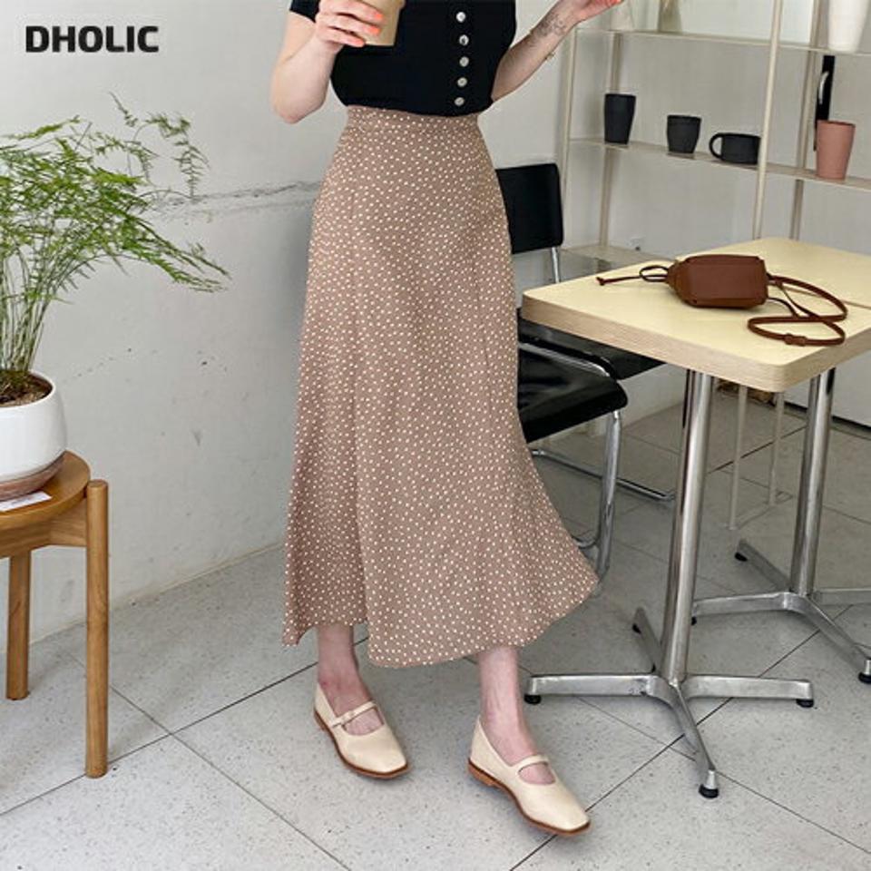【全品10%OFF】ドットAラインスカート・全4色・t63298 レディース 【sk】【韓国 ファッション ボトムス スカート ロング ロングスカート ドット パターン サイドジップ付き Aライン 体型カバー カジュアル 夏 春】