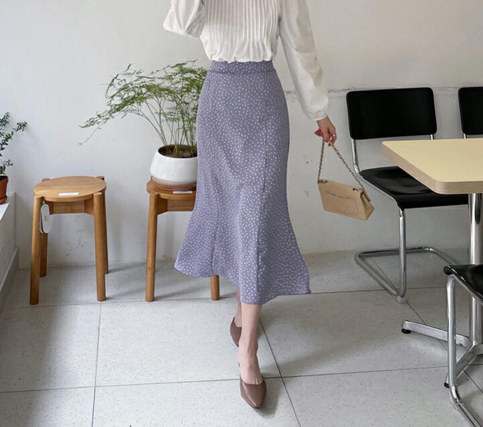 【全品10%OFF】ドットAラインスカート・全4色・t63298 レディース 【sk】【韓国 ファッション ボトムス スカート ロング ロングスカート ドット パターン サイドジップ付き Aライン 体型カバー カジュアル 夏 春】