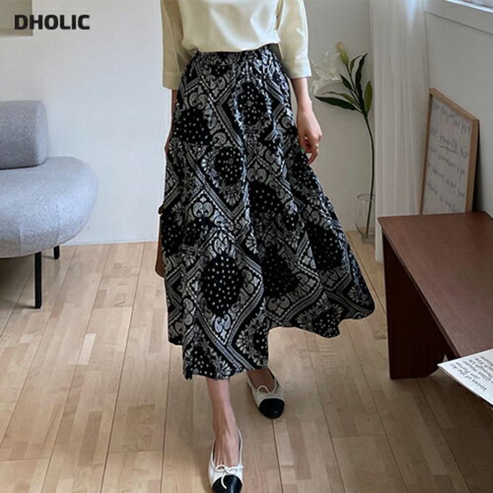 ペイズリーフレアスカート・全2色・b63299 レディース 【sk】【韓国 ファッション ボトムス スカート ロング ロングスカート ペイズリースカート ティアード ボリューム フレア 体型カバー カジュアル Aライン 夏 春】