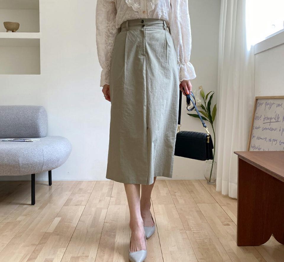 ツーボタンロングスカート・全4色・t63295 レディース 【sk】【韓国 ファッション ボトムス スカート ロング ロングスカート ツーボタン スリット フェミニン 体型カバー カジュアル ベーシック 夏 春】