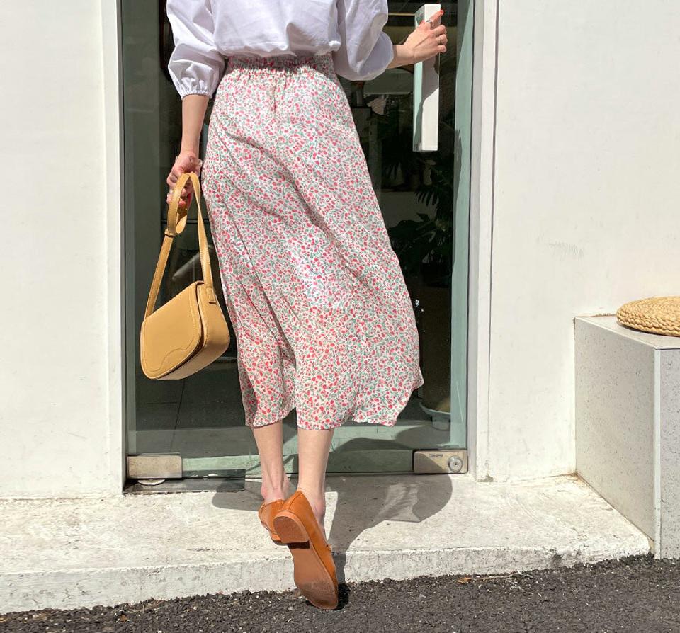 シフォンフローラルスカート・全2色・t63297 レディース 【sk】【韓国 ファッション ボトムス スカート ロング ロングスカート シフォン フローラル 花柄 フラワー パターン Aライン 体型カバー カジュアル ベーシック 夏 春】