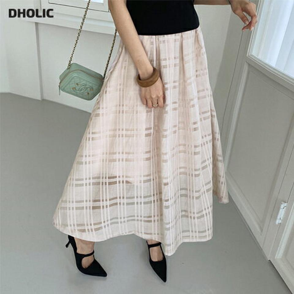 シアーチェックスカート・全2色・b67703 レディース 【sk】 スカート ロング ロングスカート シアー シースルー 透け感 チェック柄 フェミニン 大人 きれいめ Aライン ボリューム 春 秋 韓国 ファッション ハイホリHIHOLLI