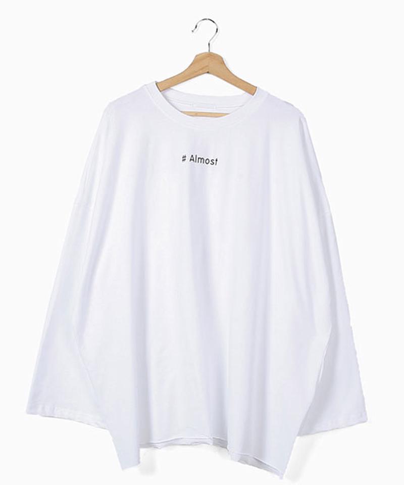MERONGSHOP(メロンショップ)AlmostロゴTシャツ【4/7up_wo】【メール便】韓国 韓国ファッション　トップス tシャツ ロンt ロング tシャツ オーバーサイズ 長袖 ロゴt バックプリント タグ レディース ファッション【5】