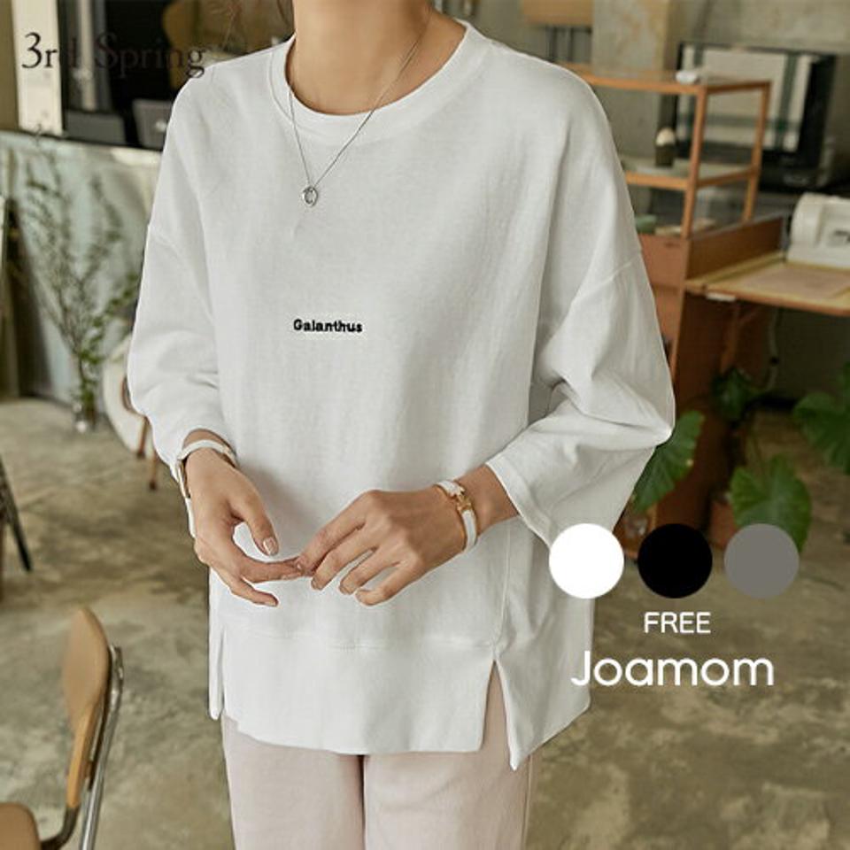 JOAMOM(ジョアマム)ミニマルロゴスウェットTシャツ【4/6up_ka】【メール便】韓国 韓国ファッション　トップス tシャツ 5分袖 スウェット tシャツ ロゴt スリット オーバーサイズ 体型カバー レディース ファッション【予】