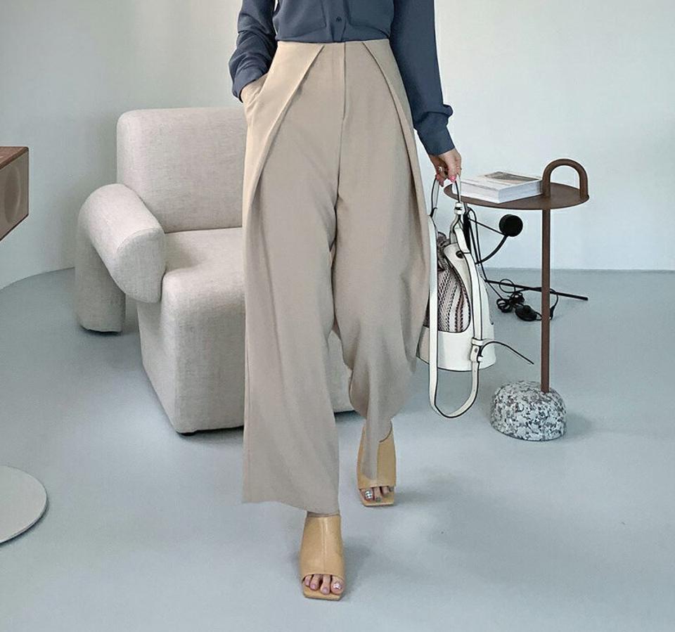 ディープタックパンツ・全2色・t67796 レディース 【pt】【パンツ ズボン ロングパンツ タック ワイド 単色 無地 シンプル 大人 カジュアル きれいめ 春 秋 韓国 ファッション】【ハイホリHIHOLLI】