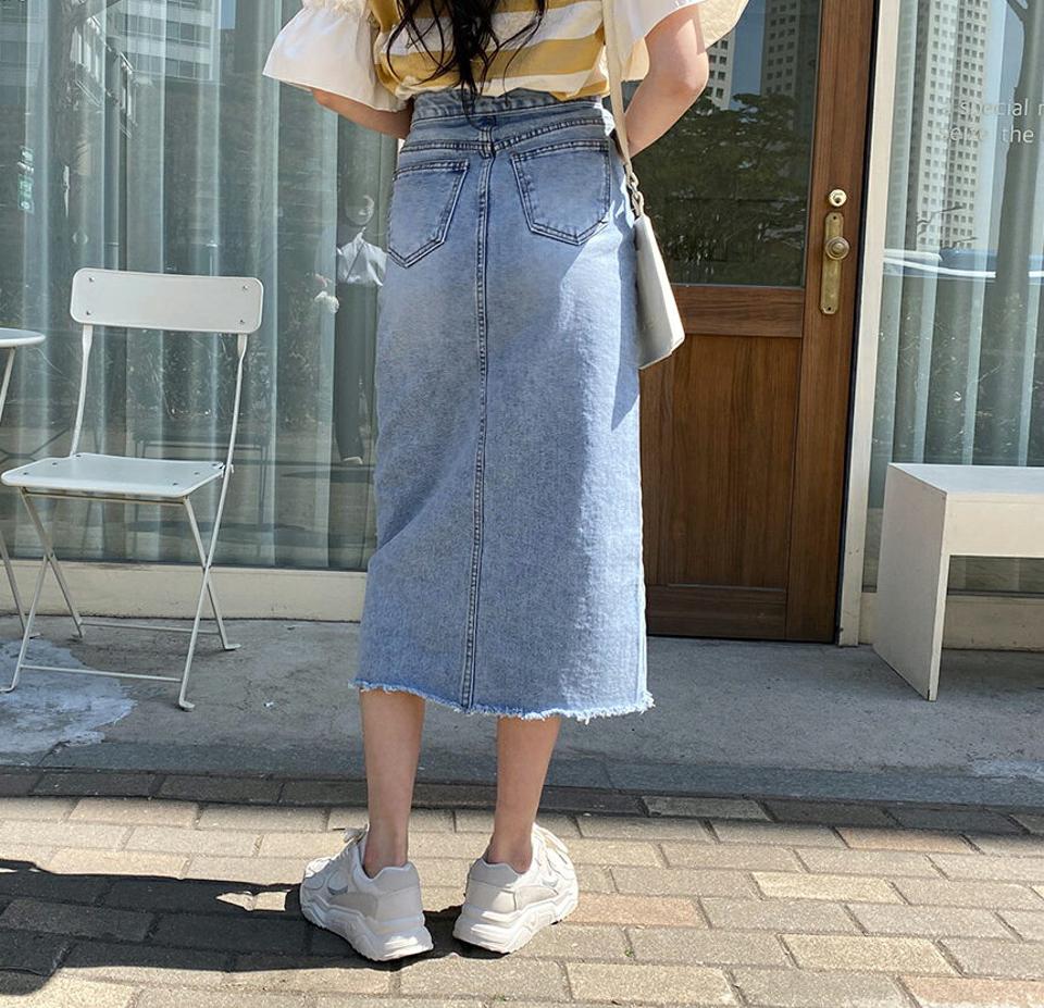 ダイアゴナルデニムスカート・全1色・t63768 レディース 【sk】 韓国 ファッション ボトムス スカート ロング ロングスカート ダイアゴナル ユニーク デニムスカート フリンジ Vカット ガーリー カジュアル デイリー 体型カバー 細身 春 夏 NIJU