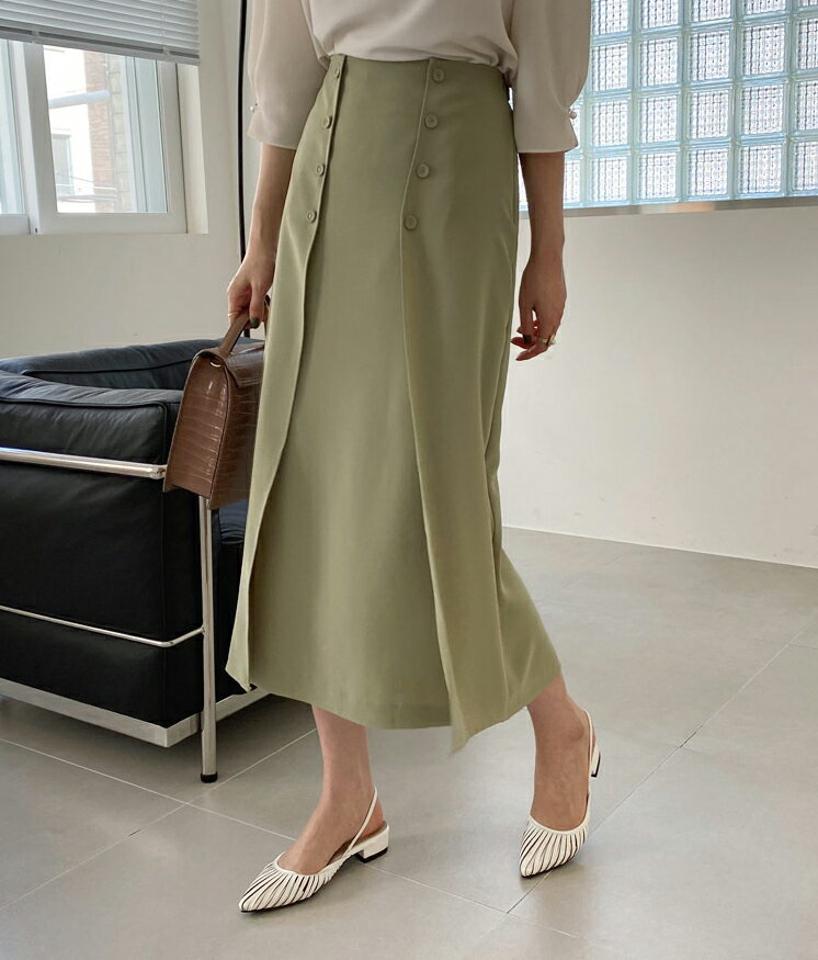 ボタンスリットスカート・全3色・t67800 レディース 【sk】 スカート ロング ロングスカート スリット 単色 シンプル 大人 カジュアル 春 秋 韓国 ファッション ハイホリHIHOLLI
