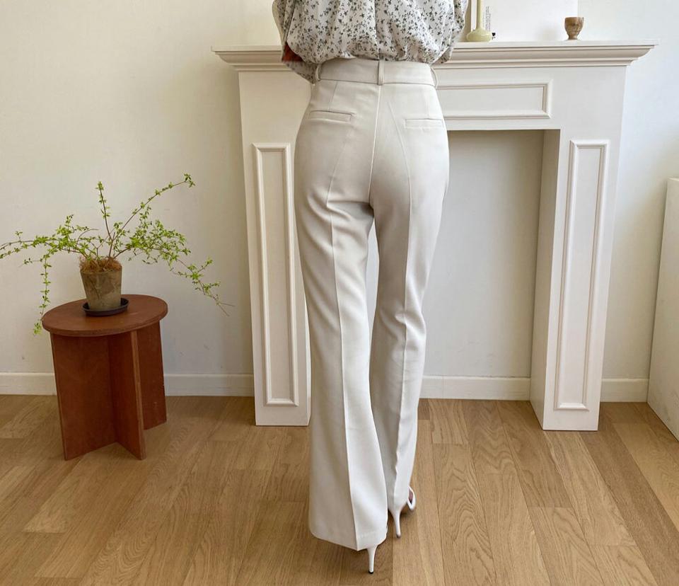 ブーツカットスラックス・全2色・t65052 レディース 【pt】【韓国 ファッション ボトムス パンツ スラックス ロングスラックス サイドスリット ブーツカット 美脚 オフィスカジュアル ハイウエスト 無地 体型カーバー 夏 春】