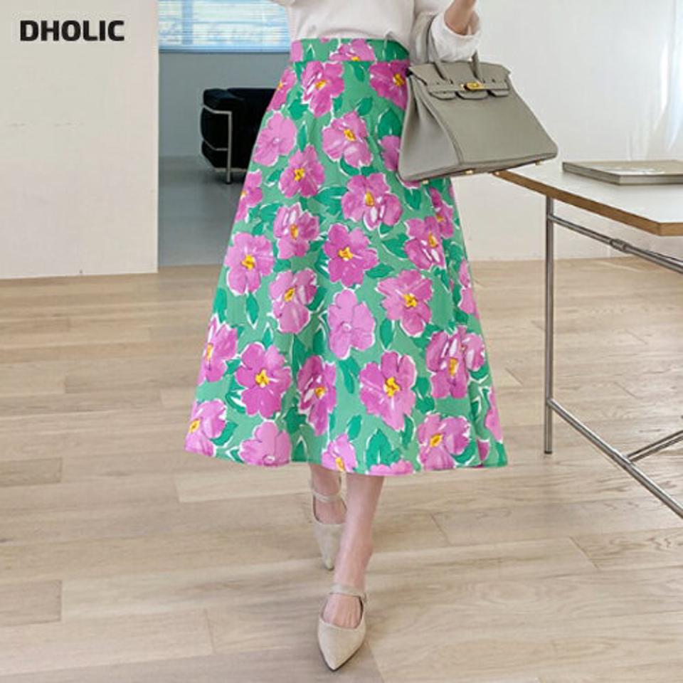 フラワーフレアスカート・全3色・b67798 レディース 【sk】【スカート ロング ロングスカート フレア フレアスカート 花柄 フラワー レトロ 派手 春 夏 秋 韓国 ファッション】【ハイホリHIHOLLI】