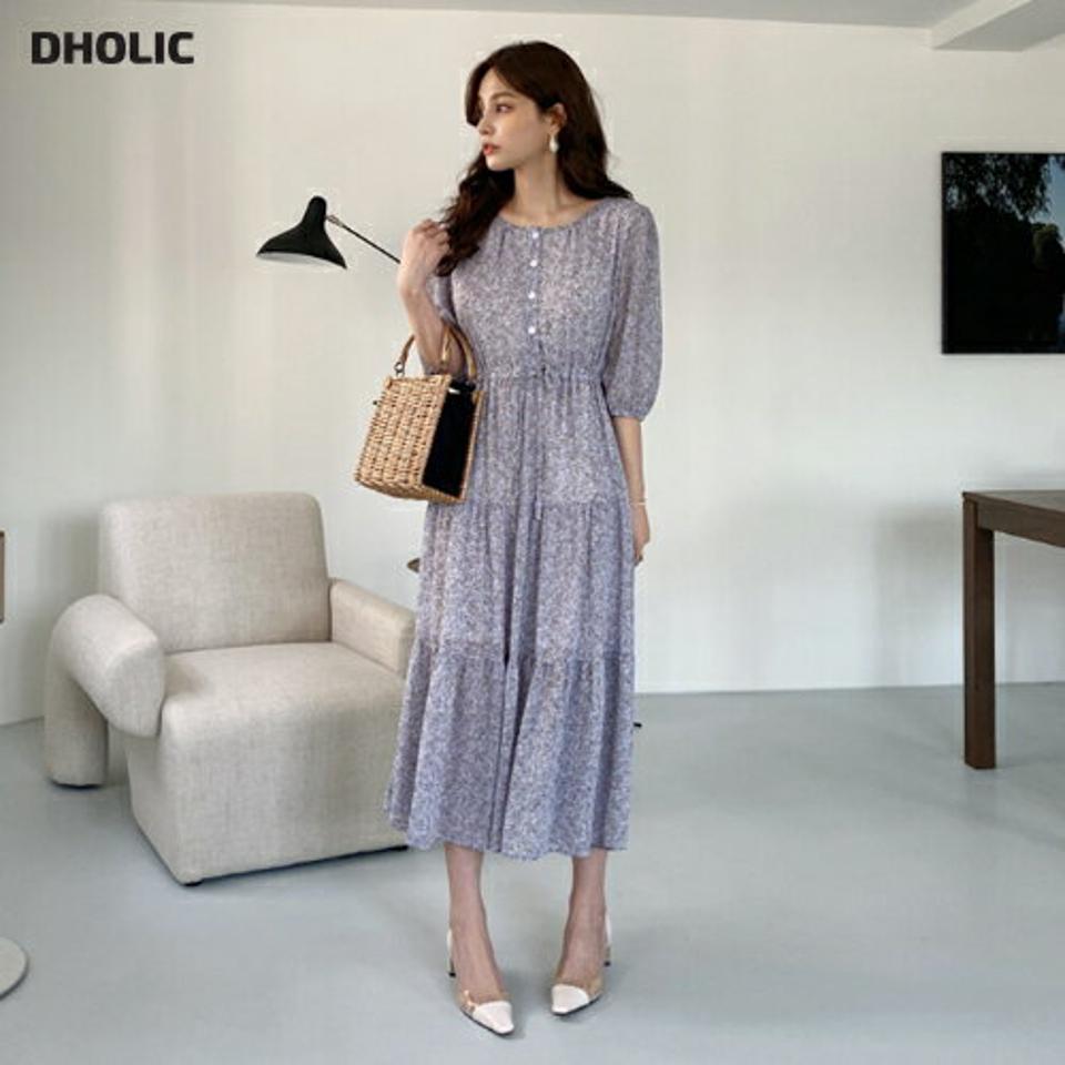 フラワードロストワンピース・全2色・b67785 レディース 【ops】【ワンピース ロング ロングワンピース 七分丈 七分袖 7分丈 7分袖 花柄 フラワー ドロスト 可愛い かわいい ガーリー 小花柄 春 秋 韓国 ファッション】【ハイホリHIHOLLI】