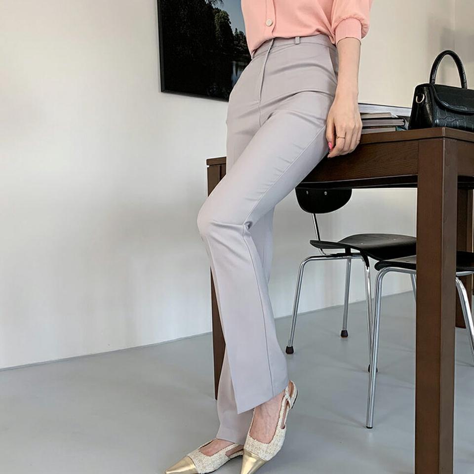 スリムブーツカットスラックス・全2色・t67802 レディース 【pt】【スラックス パンツ ズボン ロングパンツ ブーツカット スリム 単色 無地 シンプル 大人 ベーシック オフィスカジュアル 春　秋 韓国 ファッション】【ハイホリHIHOLLI】