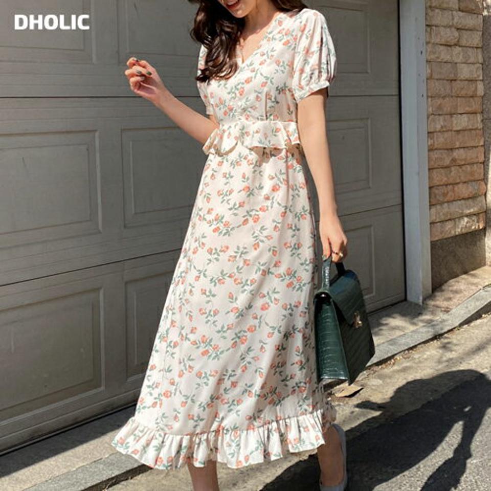 【全品10%OFF】フローラルフリルワンピース・全3色・t67781 レディース 【ops】【ワンピース ロング ロングワンピース 半袖 フラワー 花柄 フリル ガーリー 可愛い かわいい 春 夏 韓国 ファッション】【ハイホリHIHOLLI】