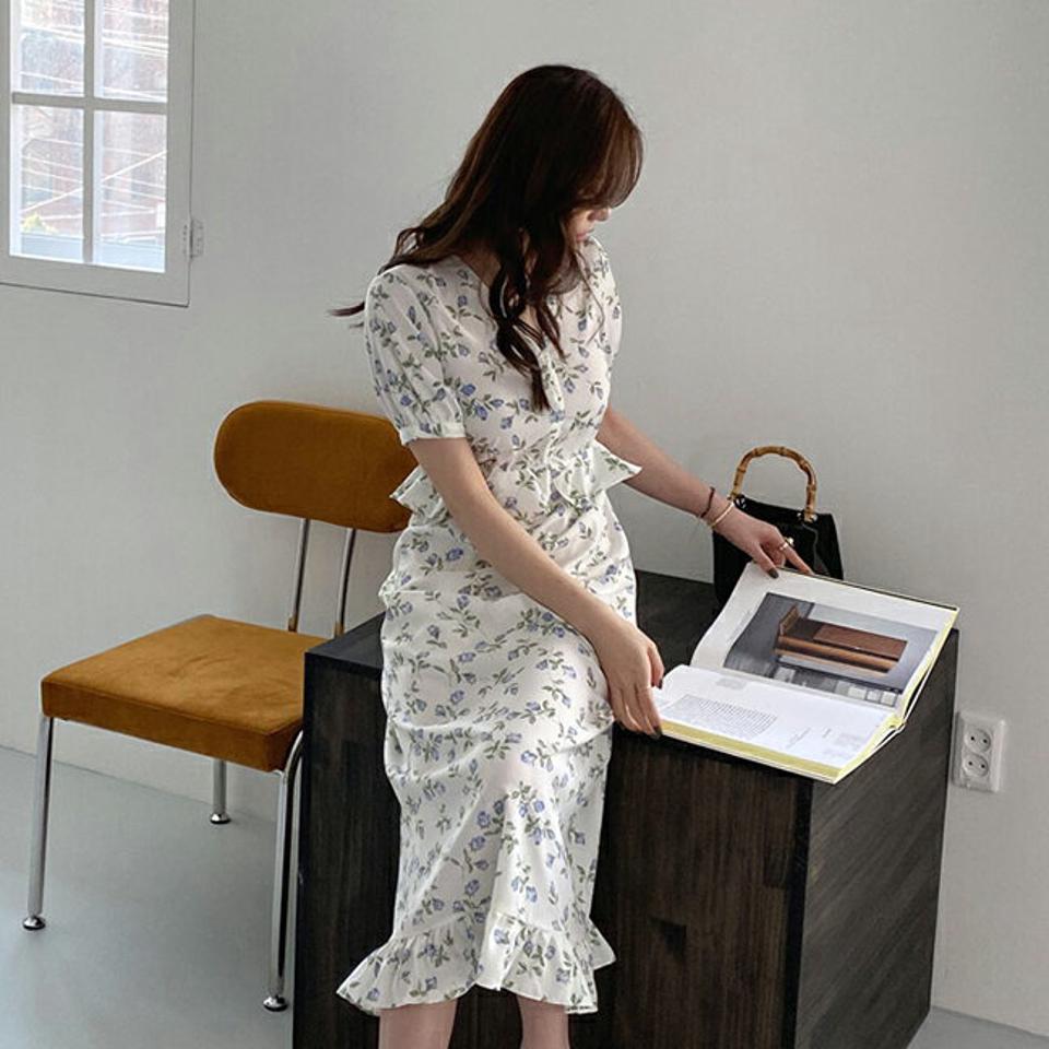 【全品10%OFF】フローラルフリルワンピース・全3色・t67781 レディース 【ops】【ワンピース ロング ロングワンピース 半袖 フラワー 花柄 フリル ガーリー 可愛い かわいい 春 夏 韓国 ファッション】【ハイホリHIHOLLI】