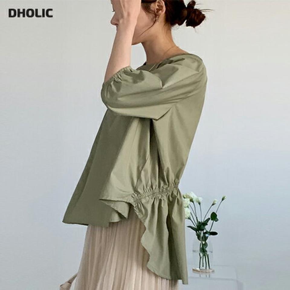 ショルダーギャザーブラウス・全3色・b67794 レディース 【bl】【トップス ブラウス 七分丈 七分袖 7分丈 7分袖 ギャザー シンプル カジュアル アンバランス 春 秋 韓国 ファッション】【ハイホリHIHOLLI】