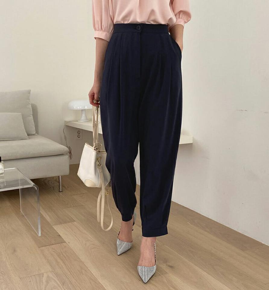 タックジョガースラックスパンツ・全3色・b67795 レディース 【pt】【スラックス パンツ ズボン ロングパンツ ジョガーパンツ タック 単色 無地 シンプル 大人 ベーシック カジュアル オフィスカジュアル 春 秋 韓国 ファッション】【ハイホリHIHOLLI】