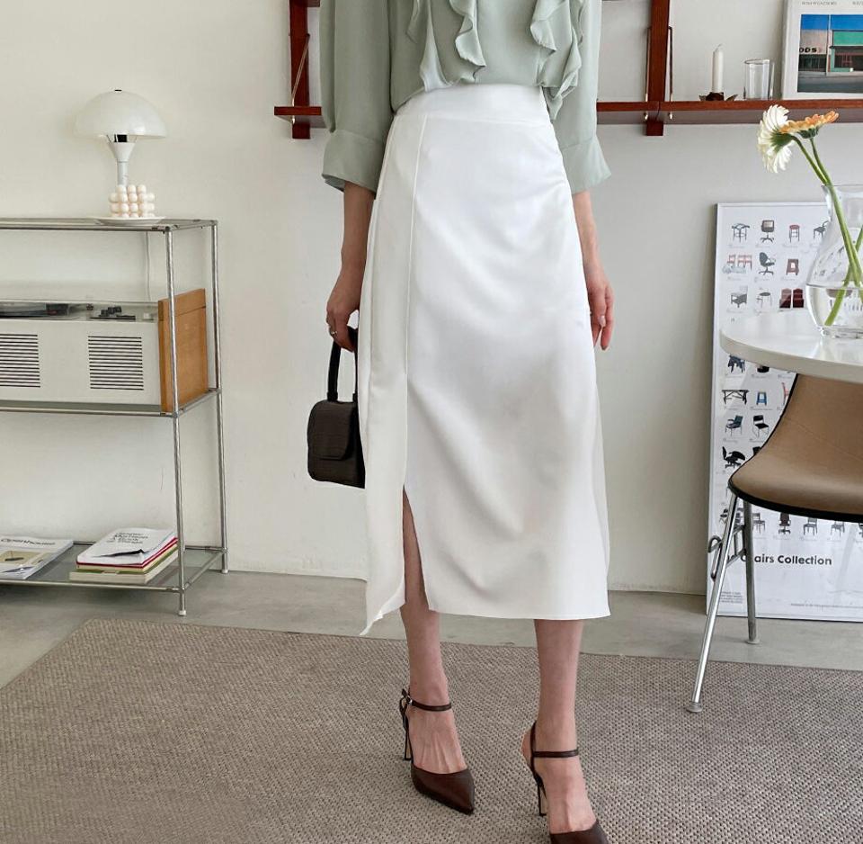 スリットHラインスカート・全4色・t65042 レディース 【sk】【韓国 ファッション ボトムス スカート ロング ロングスカート ベーシック スリット ゴム スリム フィット フェミニン 体型カバー 細身 カジュアル ベーシック 夏 春】