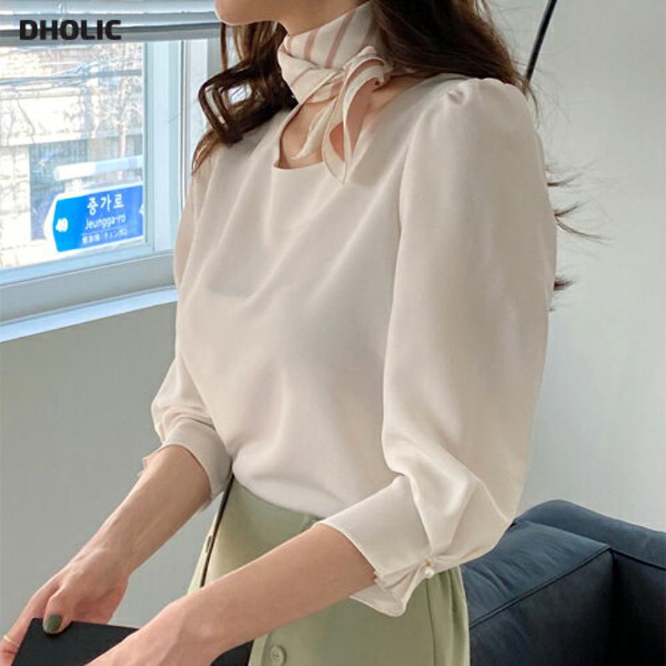 フェイクパールスリーブブラウス・全5色・t67779 レディース 【bl】 トップス ブラウス 七分丈 七分袖 7分丈 7分袖 パール フェミニン きれいめ オフィスカジュアル 春 秋 韓国 ファッション ハイホリHIHOLLI