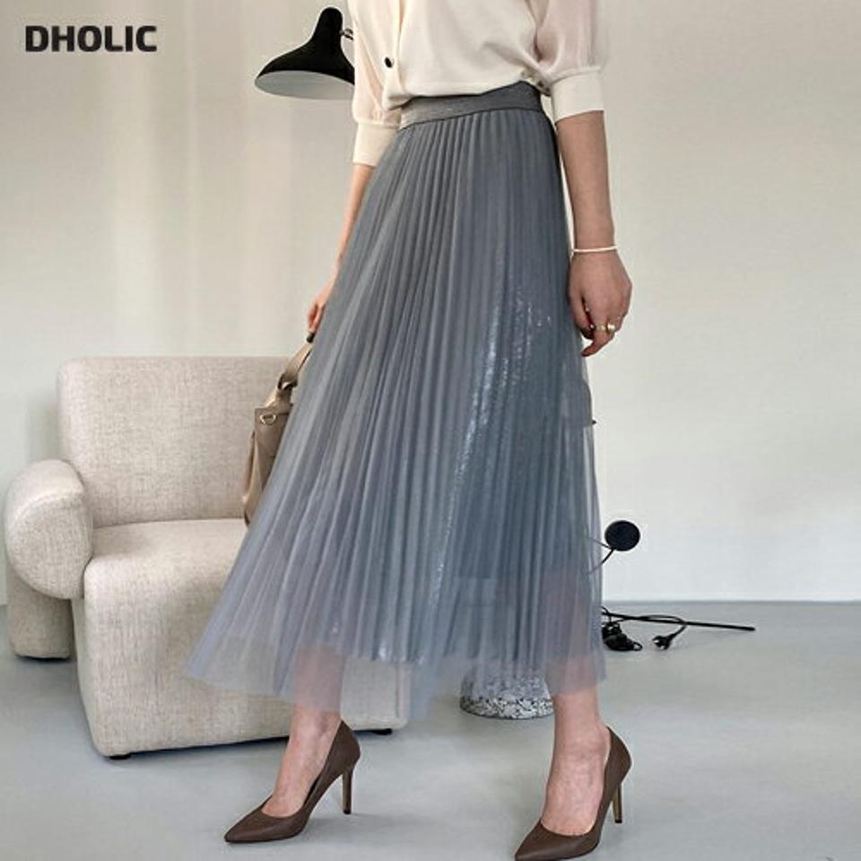 【全品10%OFF】チュールプリーツスカート・全5色・b67801 レディース 【sk】【スカート ロング ロングスカート プリーツ プリーツスカート チュール 透け感 シアー グリッター ラメ 可愛い かわいい ウエストゴム 春 秋 韓国 ファッション】【ハイホリHIHOLLI】