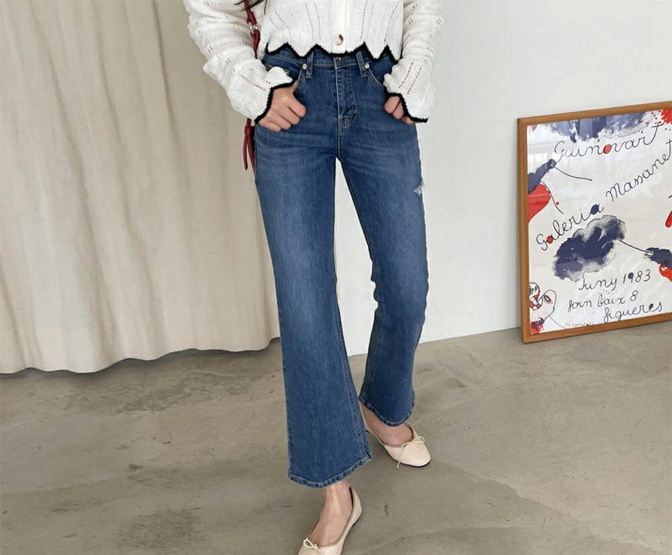 スリットフレアデニムパンツ・全1色・t63774 レディース 【pt】 韓国ファッション ボトムス パンツ ロング デニム ブーツカット デニムパンツ ユニーク スリム ストレート 美脚 10分丈 十分丈 カジュアル デイリー 春 夏 NIJU