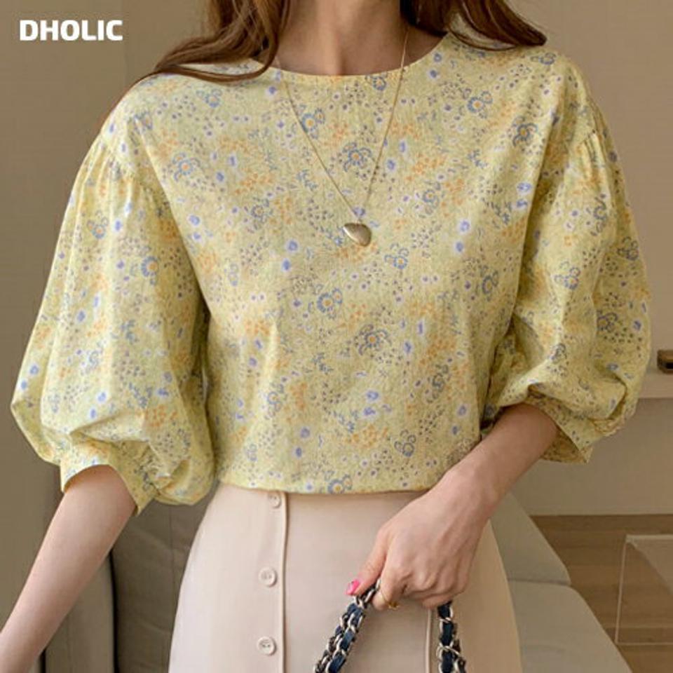 小花柄パフスリーブブラウス・全2色・t67790 レディース 【bl】 トップス ブラウス パフ袖 パフスリーブ 花柄 小花柄 ガーリー 可愛い かわいい 半袖 ハーフスリーブ 春 夏 韓国 ファッション ハイホリHIHOLLI