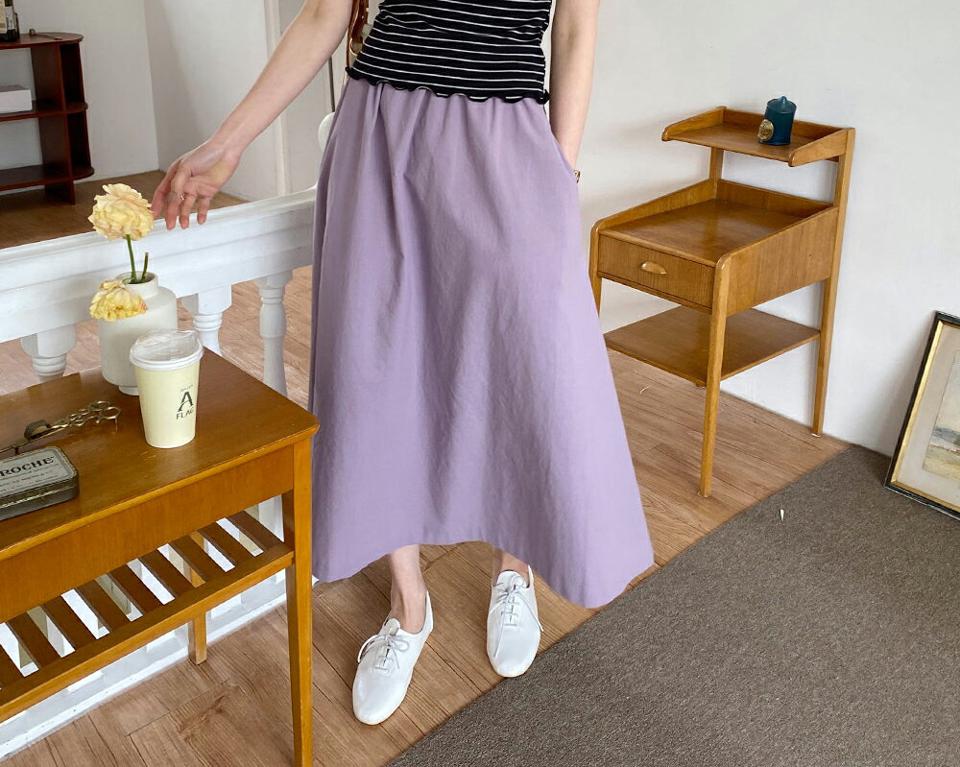 フリルAラインスカート・全4色・b57188 レディース 【sk】 韓国ファッション ボトムス スカート ロング ロングスカート ギャザー Aライン ゴム フリル 無地 体型カバー 細身 カジュアル ベーシック フェミニン 夏 春