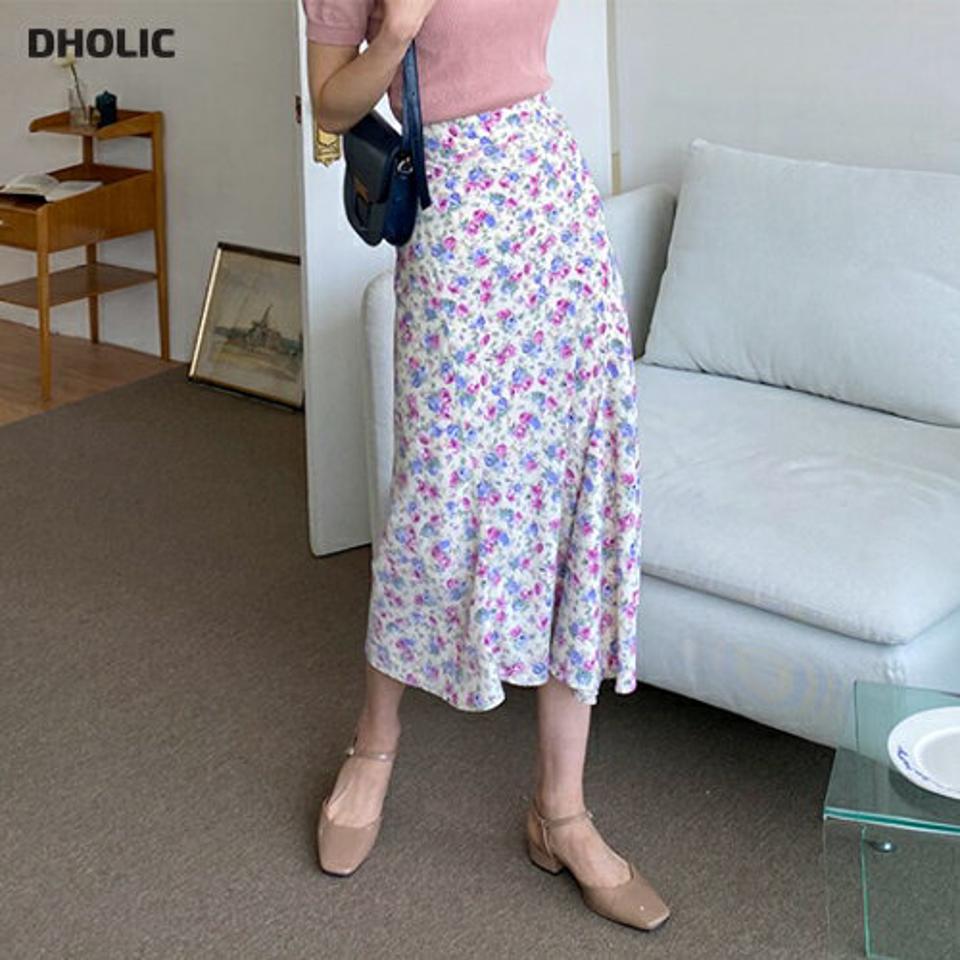 フローラルフレアスカート・全2色・b57198 レディース 【sk】【韓国 ファッション ボトムス スカート ロング ロングスカート 花柄 フラワー パターン フローラル Aライン シフォン 体型カバー 細身 カジュアル ベーシック フェミニン 夏 春】