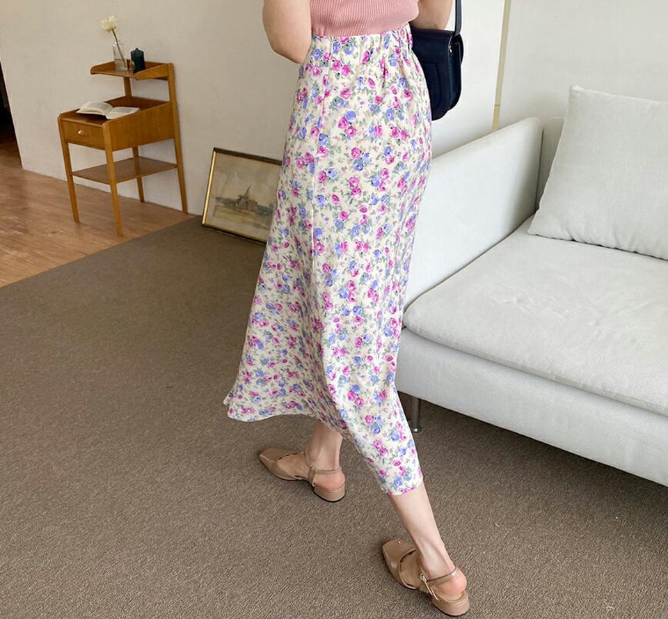 フローラルフレアスカート・全2色・b57198 レディース 【sk】【韓国 ファッション ボトムス スカート ロング ロングスカート 花柄 フラワー パターン フローラル Aライン シフォン 体型カバー 細身 カジュアル ベーシック フェミニン 夏 春】